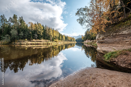 beautiful natural lake or river in autumn