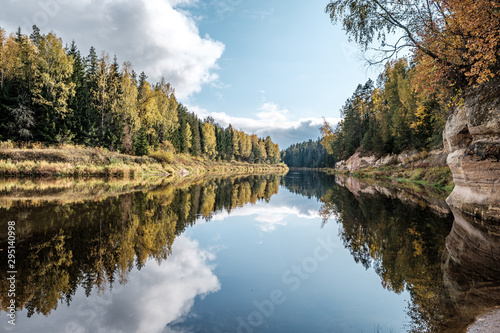 Fototapeta Naklejka Na Ścianę i Meble -  beautiful natural lake or river in autumn