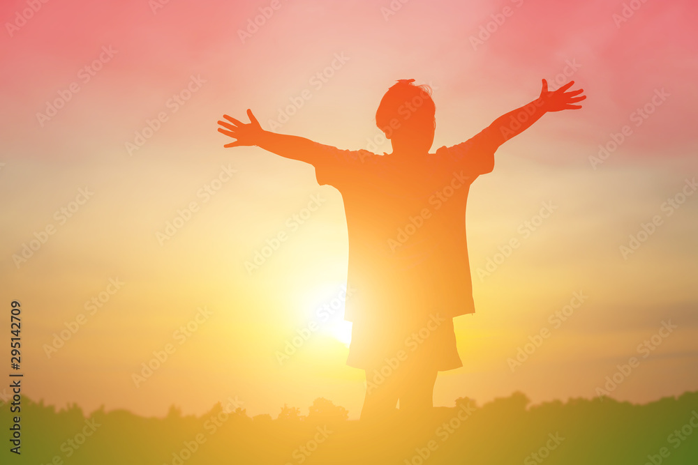 kid silhouette,Moments of the child's joy. On the Nature sunset kid silhouette,Moments of the child's joy. On the Nature sunset