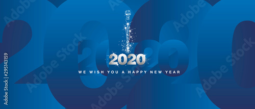 We wish you a Happy New Year 2020 sparkle firework silver blue greeting card