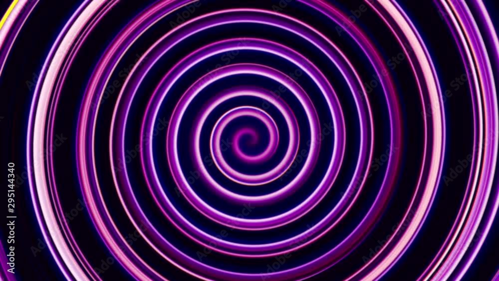 Glowing swirl motion. Infinity tunnel. Neon purple blue looped lights gleam on dark background. Glowing swirl motion. Infinity tunnel. Neon purple blue looped lights gleam on dark background.