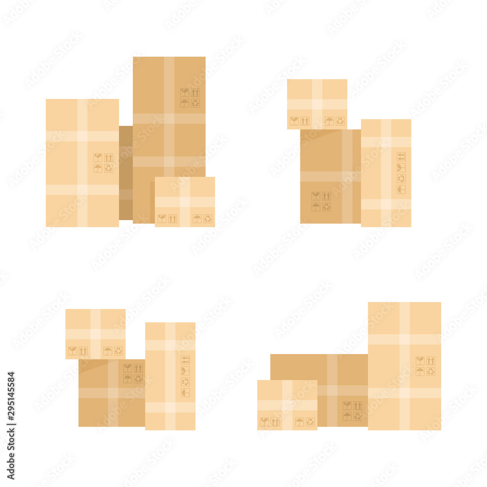 Set of Pile of cardboard boxes. isolated on white background Set of Pile of cardboard boxes. isolated on white background
