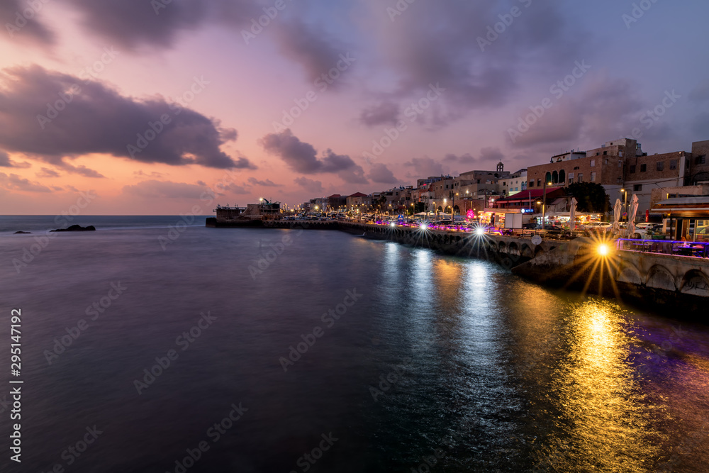 Old Akko city at blue hour