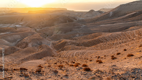 Sunrise over desert from Namer Peak, Israel