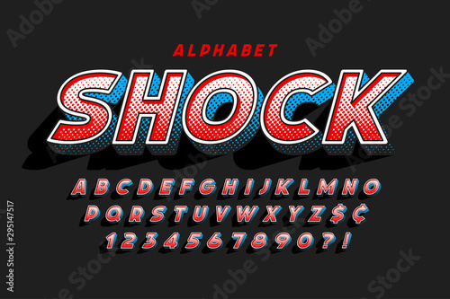 Trendy 3d comical font design, colorful alphabet, typeface.