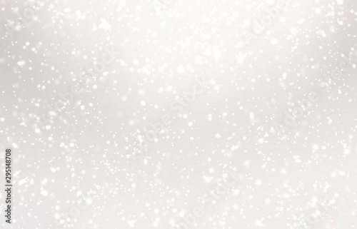 White light snow on pearl glow blurry background. Winter wonderful subtle illustration. Pastel soft texture.