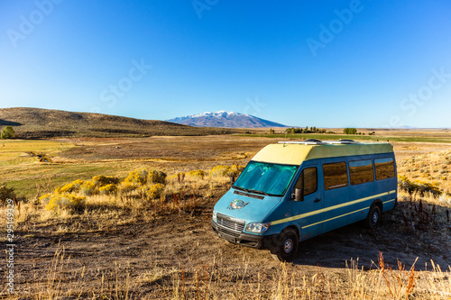 Fototapeta Naklejka Na Ścianę i Meble -  Camper van out in the country with a beautiful view