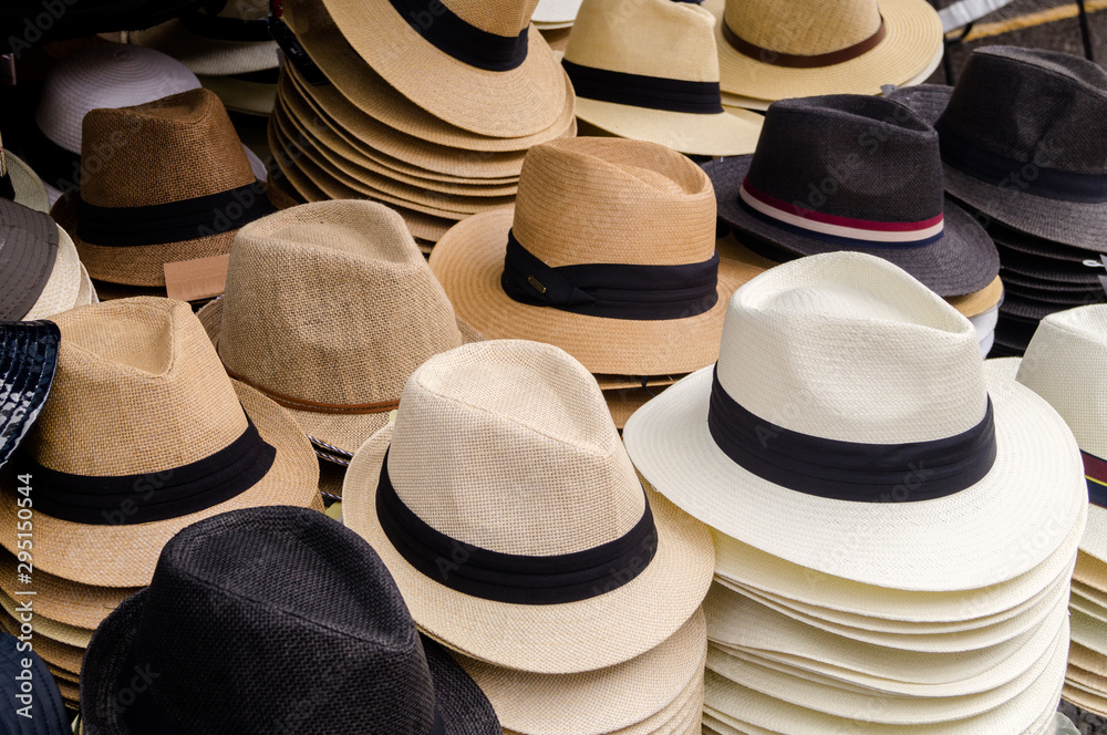 Male hats in a flea market