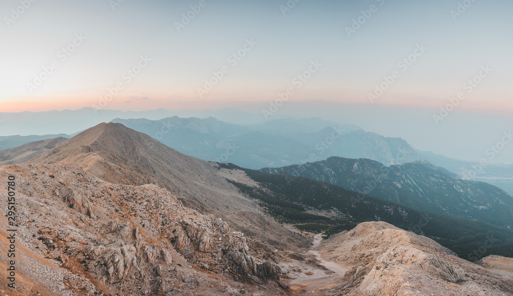 View of the rocky mountains from the top of Tahtali mountain in Turkey