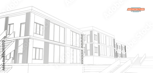 Architecture, great design for any purposes. 3d illustration architecture urban city modern building perspective abstract background. Urban building vector illustration.