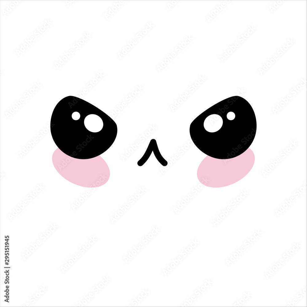 Obraz premium Vector illustration of a cute kawaii anime grumpy face with pink cheeks.