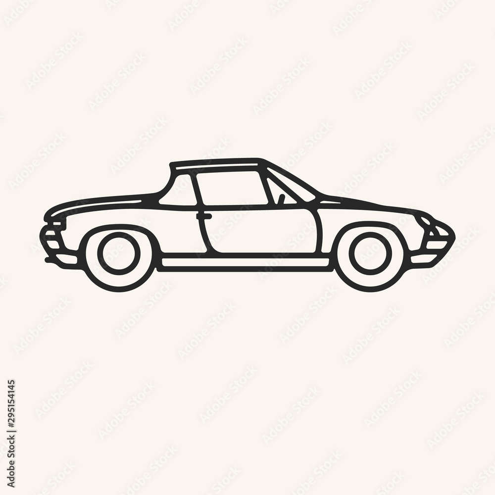 Vector illustration of a vintage 1970s sports car in outline style.