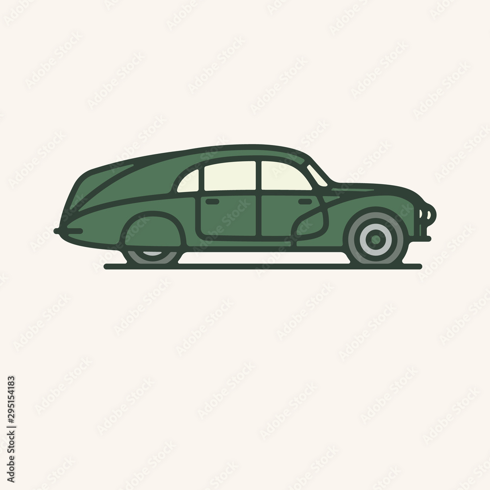 Vector illustration of a green 1930s vintage streamlined luxury sedan car.