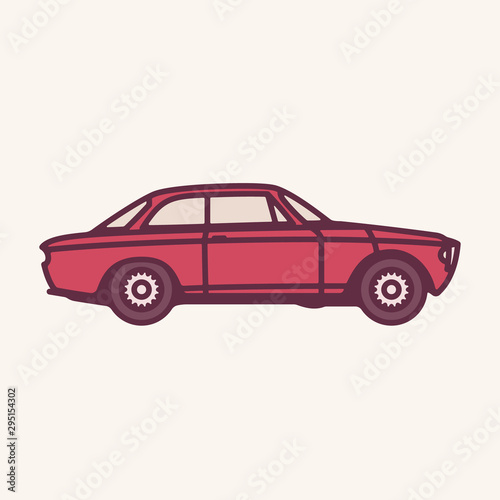 Vector illustration of a vintage red 1960s sports car. © MinimoleStudio