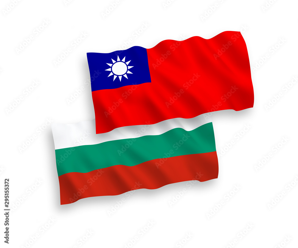 National vector fabric wave flags of Bulgaria and Taiwan isolated on white background. 1 to 2 proportion. National vector fabric wave flags of Bulgaria and Taiwan isolated on white background. 1 to 2 proportion.