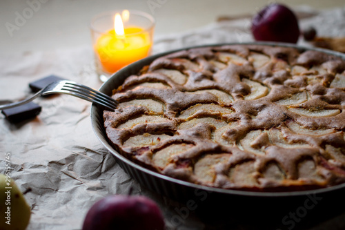 fruit pie with pears in a d...