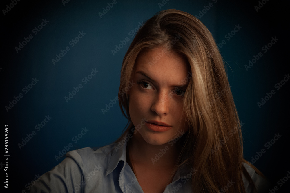 portrait of fashion model beautiful girl with freckles in studio, close up, beautiful girl young woman portrait of fashion model beautiful girl with freckles in studio, close up, beautiful girl young woman