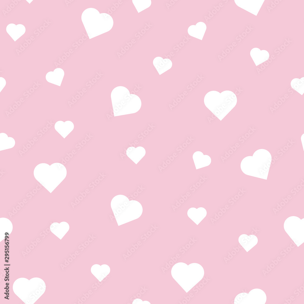 Vector seamless pattern of white hearts on a pale pink background.