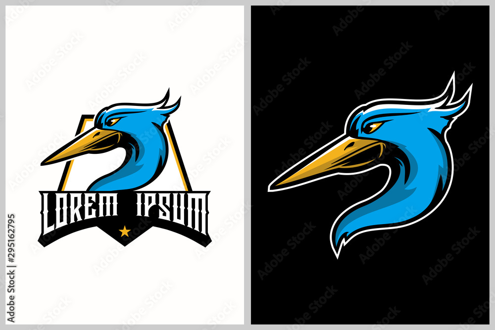 heron head cartoon character vector logo template Stock Vector | Adobe