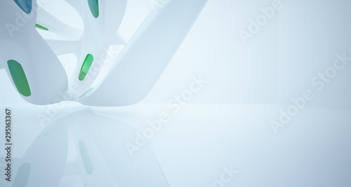 Obraz na płótnie Abstract architectural white and glass gradient color smooth interior of a minimalist house with large windows.. 3D illustration and rendering. w salonie