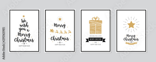 Merry Christmas greeting text lettering card set white background vector.
