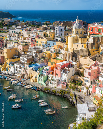 Panoramic sight of the beautiful island of Procida, near Napoli, Campania region, Italy. photo