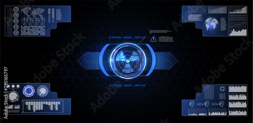 Futuristic user interface design element text box scale and bar for cyber and technology concept against dark background. Vector Infographics Elements Set
