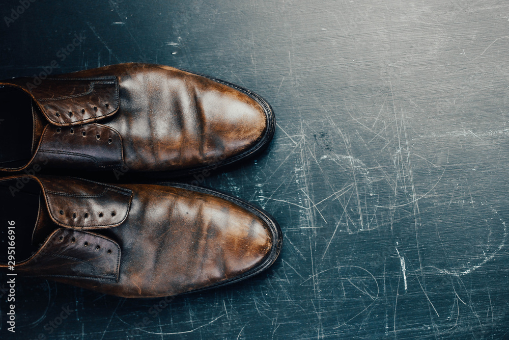 vintage leather brown men shoes, dangled retro.