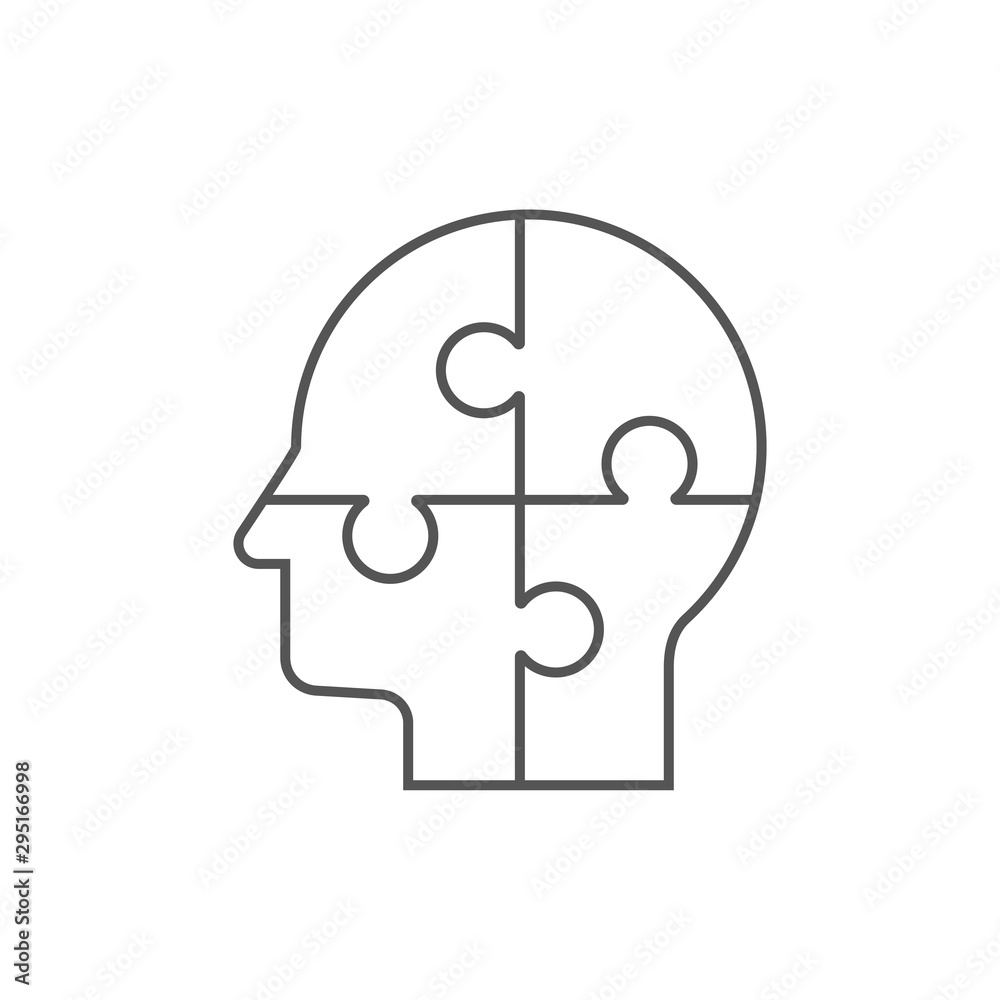 Vector silhouette head puzzle four-piece. Info symbol education, knowledge, psychology, memory, logic. Template design puzzles element. EPS 10. Vector silhouette head puzzle four-piece. Info symbol education, knowledge, psychology, memory, logic. Template design puzzles element. EPS 10.