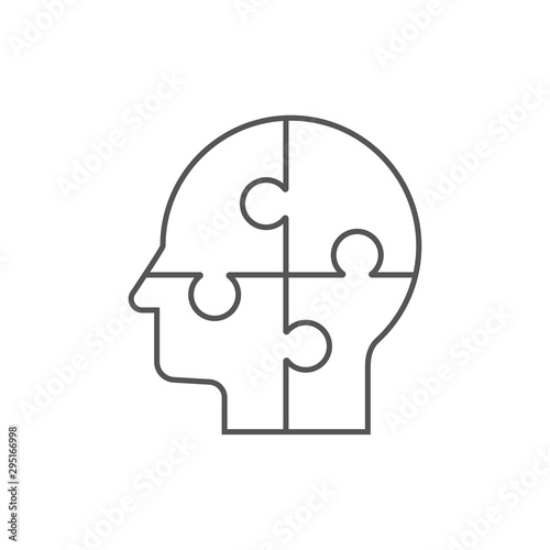 Vector silhouette head puzzle four-piece. Info symbol education, knowledge, psychology, memory, logic. Template design puzzles element. EPS 10.
