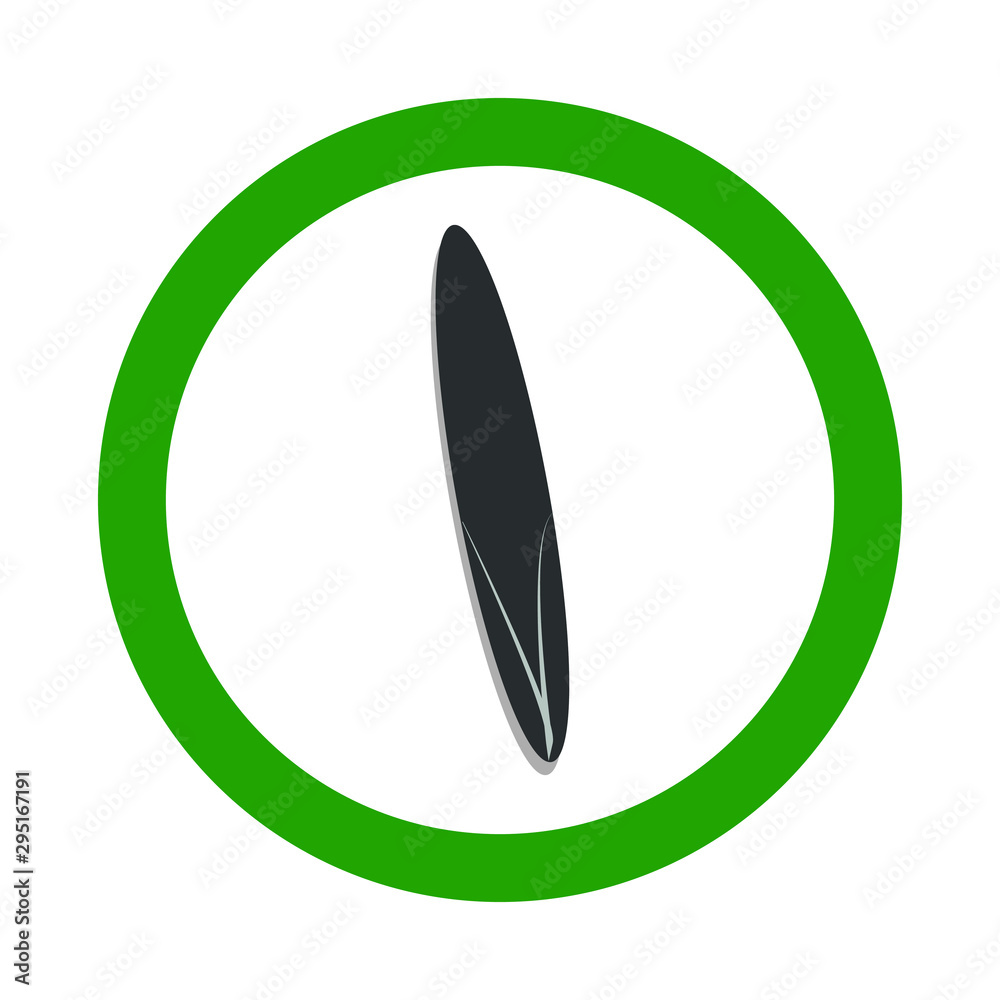 Vector surfboard allowed sign on white background with green circle. Cool for cafe, restaurant. Illustration can use in friendly place Vector surfboard allowed sign on white background with green circle. Cool for cafe, restaurant. Illustration can use in friendly place