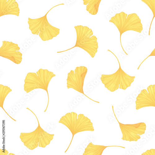 Seamless pattern with leaves of Ginkgo Biloba. Nature background.
