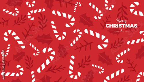 Christmas or New Year commercial banner background with candies, and forest leaves retro style vector winter design