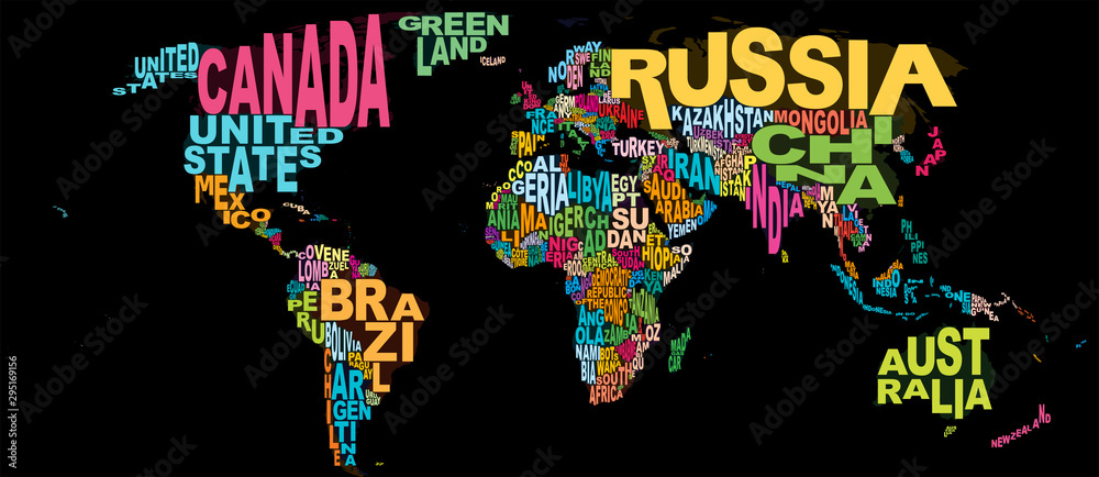 World Map Wordle Countries Word Cloud Neon Stock 벡터  Adobe Stock