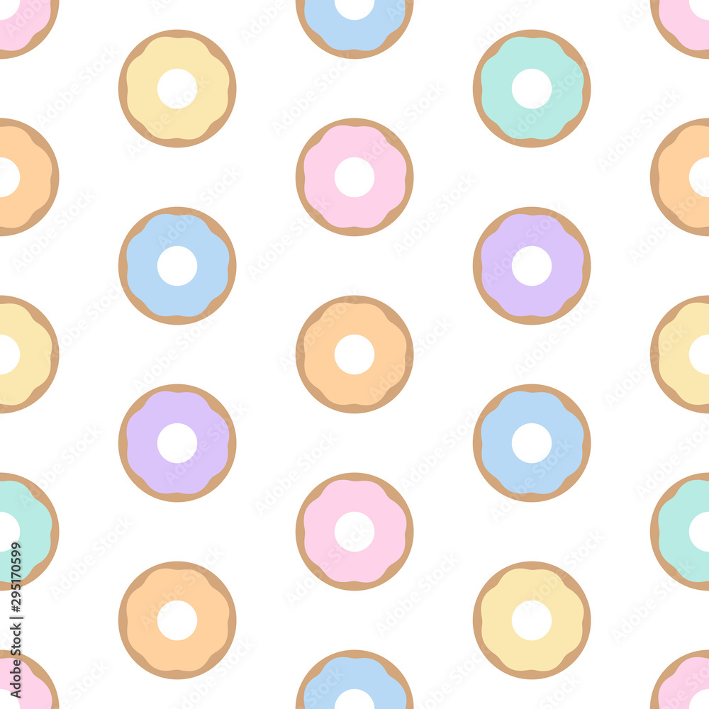 Vector seamless pattern of pastel donuts on a white background. Vector seamless pattern of pastel donuts on a white background.