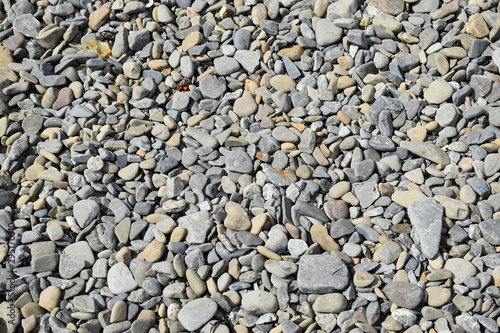 Grey rocks and stones on a pebble beach in Wellington, New Zealand