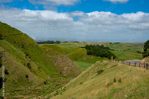 Country road winding its way through rural remote countryside in New Zealand