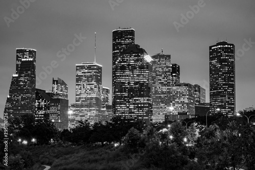 Obraz na płótnie Downtown Houston and Eleanor Tinsley Park at Night - Monochrome w salonie