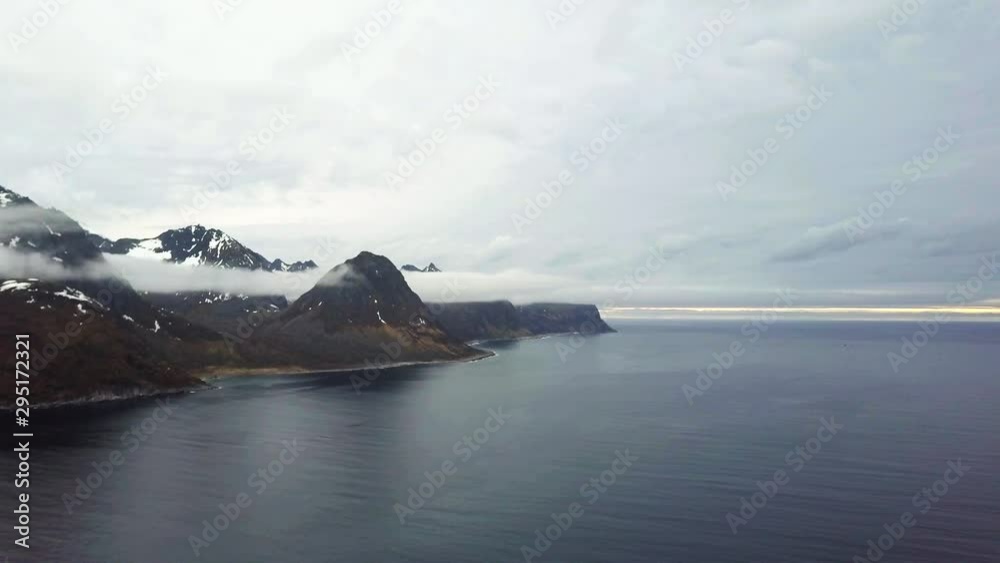 aerial view of Lofoten islands, aerial view of norvegian sea in summer