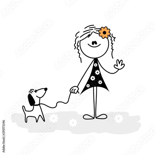 Cute illustration girl with dog