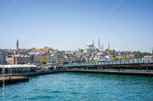 Istanbul / Turkey - April 24 2019 : view of eminonu area from the boat