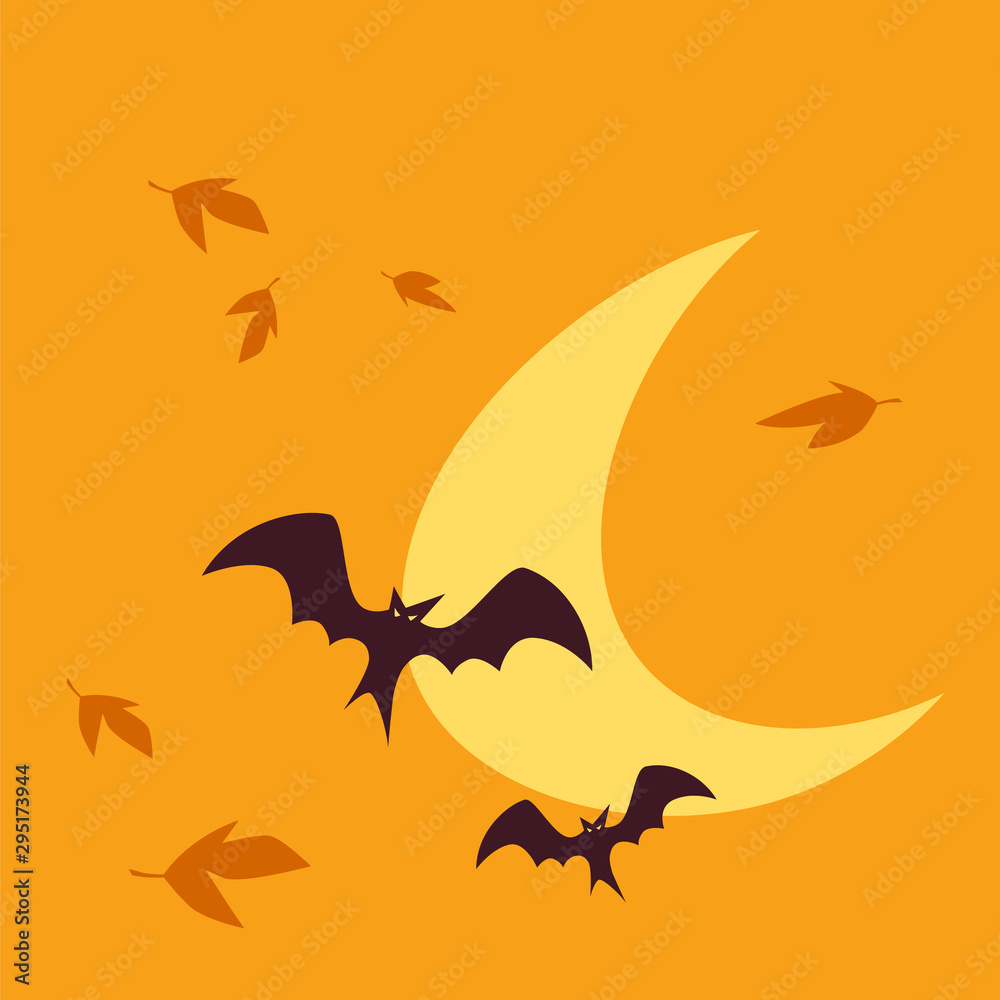 Naklejka premium Flying Bat Silhouettes in Moonlight for Halloween