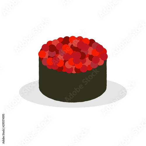 Vector illustration of traditional japanese red caviar gunkan sushi.