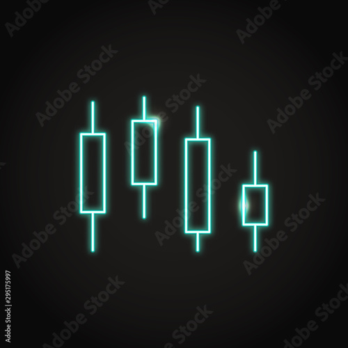 Candlestick chart icon in neon line style