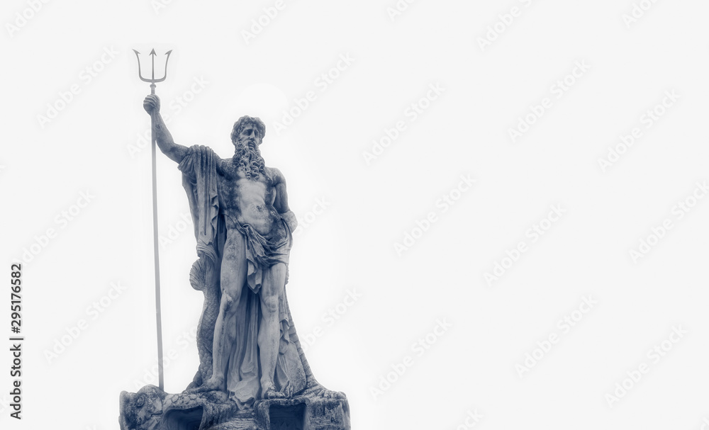 Fototapeta premium The mighty god of the sea and oceans Neptune (Poseidon) The ancient statue against white background.