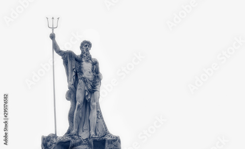 The mighty god of the sea and oceans Neptune (Poseidon) The ancient statue against white background.