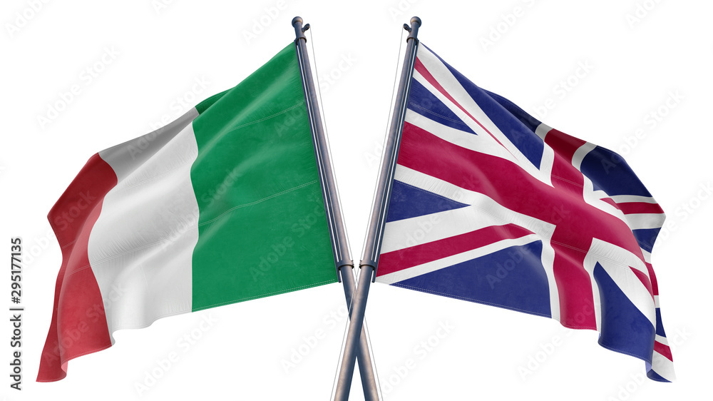 3d rendered illustration of United Kingdom Uk and Italy Relationship flag with white background