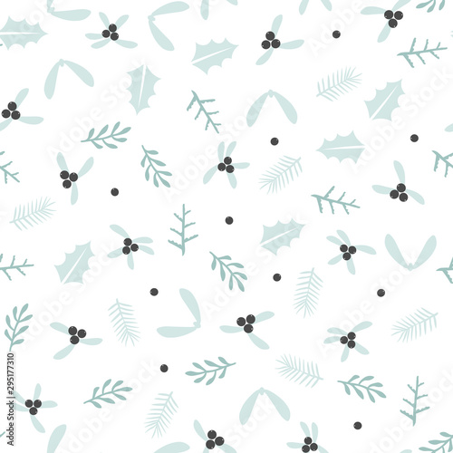 Winter Christmas seamless pattern background with wild forest berries and leaves retro style vector design © Premium_art