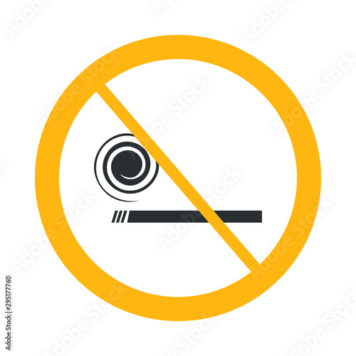 Vector smoking  not allowed sign on white background with yellow circle.  Illustration can use in cafe, restaurant. 