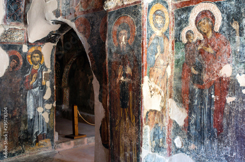 Crete / Greece - August 16 / 2019 : The view of the colorfull frescos at inside of pangia kera 